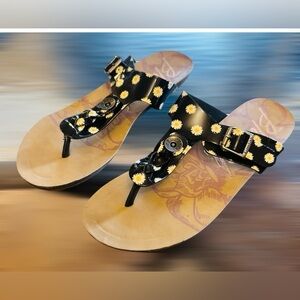 Daisy Embellished Black Sandals Size 9